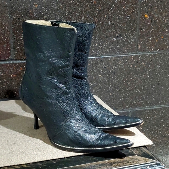 BLACK BOOTS COWGIRL GRETA BY ARANGO WESTERN POINTED TOE OSTRICH BOTAS - Picture 1 of 14